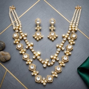 Traditional Pearl Silver Plated Moissanite Strand Necklace Set Bridal Jewelry with Earrings for Wedding <b>Gift</b> Women - Product Image 2