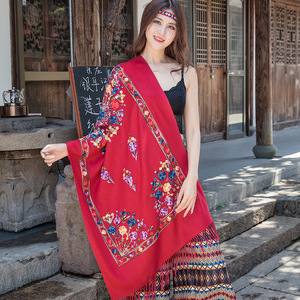 Women's large reversible cashmere floral pashmina scarf
