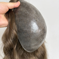 Système de remplacement capillaire à injection en PU à peau fine, brun moyen, avec cheveux humains vierges injectés