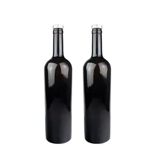 Luxury Recycled Red Wine 500ml 750ml Colored Black glass wine bottle with cork