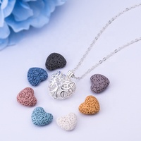 Pendentif diffuseur d'arômes en pierre de lave en forme de cœur, personnalisé en argent, pour huiles essentielles, collier d'aromathérapie
