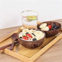 Bol en Noix de Coco Fait à la Main Écologique avec Bols à Dessert Naturels et Ensembles de Cuillères en Bois Fournisseur Végan pour Salades, Lot de Gros