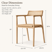 Fauteuil de salle à manger moderne en chêne avec dossier et assise en rotin tressé à la main, structure en bois massif, confort élégant pour les intérieurs de maison et de restaurant