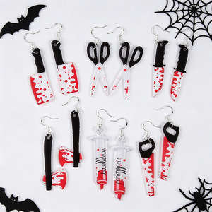 Unisex Halloween Horror Earrings with <b>Mirror</b> Dagger Blood Kitchen Knife Axe Drop Design-Made in China - Product Image 3