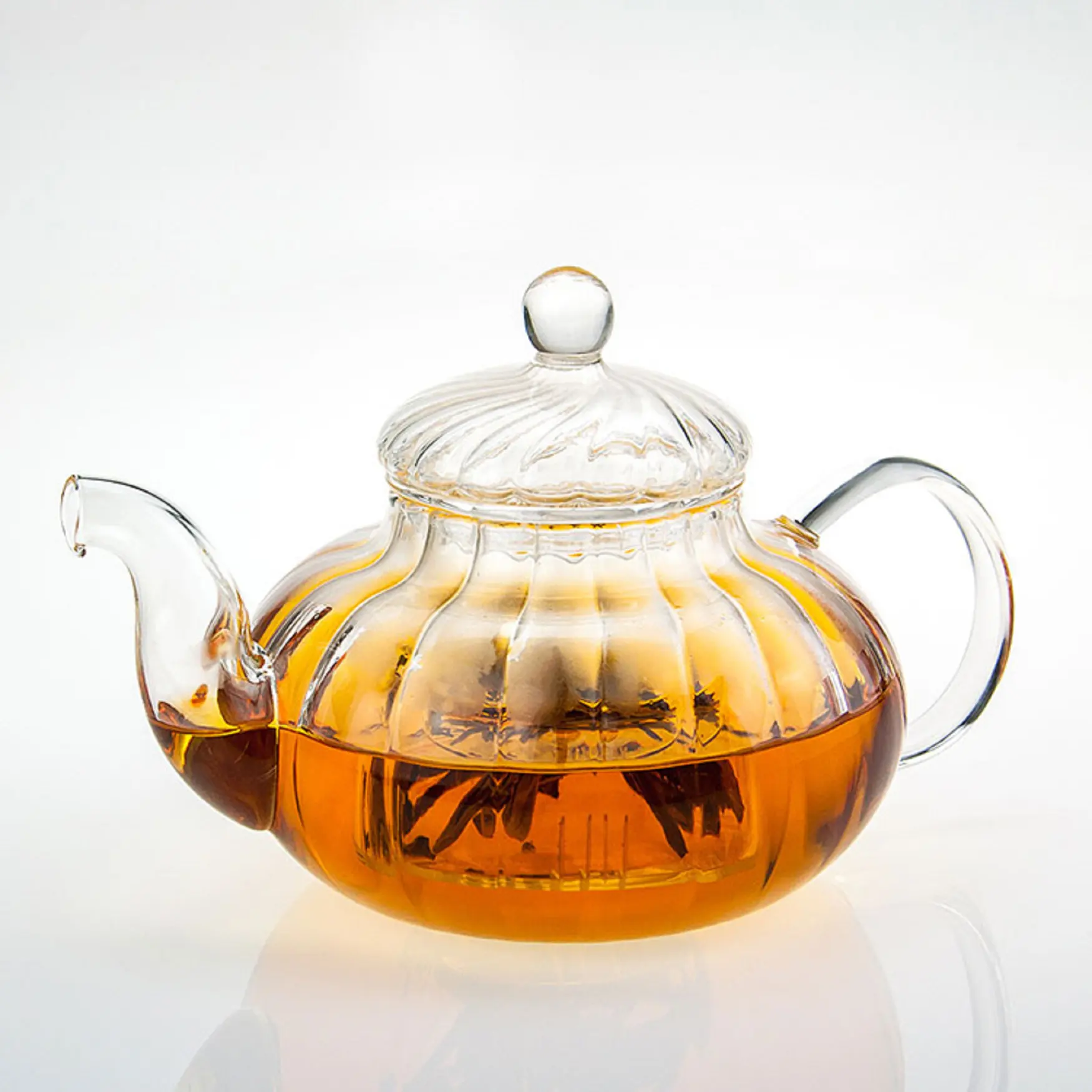 Hot Selling 600ml Pumpkin Shaped Borosilicate Glass Tea Pot With Removable Infuser