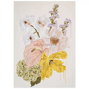 Hand Painted Floral Oil <b>Painting</b> Vertical Wall Art <b>For</b> Living Room Home Decor Minimalist Style Light Luxury Mural - Product Image 5