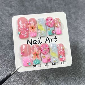 <span class=keywords><strong>Uñas</strong></span> postizas TSZS de <span class=keywords><strong>verano</strong></span> con flores 3D hechas a mano, decoración de <span class=keywords><strong>uñas</strong></span> con conchas marinas, reutilizables, <span class=keywords><strong>largas</strong></span> y cuadradas. - Product Image 4