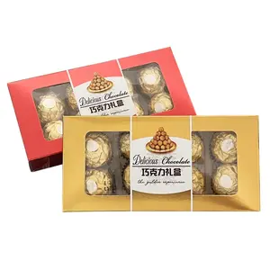 Складная бумажная золотая коробка для упаковки шоколада с прозрачной пластиковой крышкой с логотипом на заказ