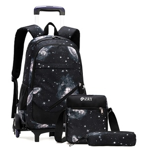 3 pcs azul los niños de la Escuela de bolsa almuerzo bolsa de lápiz de ruedas <span class=keywords><strong>mochila</strong></span> con 2 ruedas y 6 ruedas - Product Image 2