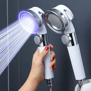 360 Degree Rotating Propeller Spinning Filter Filtration Water Saving Spray Handheld Showerheads LED Color Changing with fan