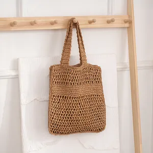 2023 Summer Beach Raffia Straw Wicker Tote Bag Large Capacity Embroidery Knitting Mesh Women's Shoulder Bag