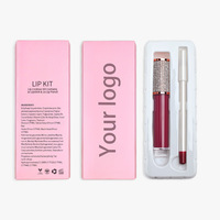 Kit de Labios 2 en 1 de Doble Punta con Etiqueta Privada al por Mayor, Tubo con Diamantes de Imitación, Delineador de Labios Mineral Mate, Lápiz Labial Líquido Impermeable y Antiadherente