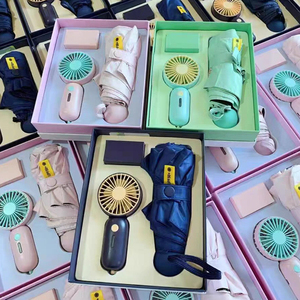 3-in-1 Luxury Mini Fan and Umbrella Gift Set Anniversary Giveaways Gift Set for Business Corporate Gift