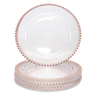 Assiettes de présentation en <span class=keywords><strong>plastique</strong></span> transparent écologiques au design moderne, avec motif personnalisé en perles dorées et technique pigmentée, vente en gros pour hôtels - Product Image 6