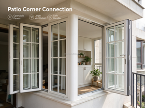 Fenêtre d'angle décorative en <span class=keywords><strong>bois</strong></span> recouvert d'aluminium de style rétro français, à meneaux décoratifs, double vitrage, isolation thermique, fenêtre en <span class=keywords><strong>baie</strong></span> - Product Image 2