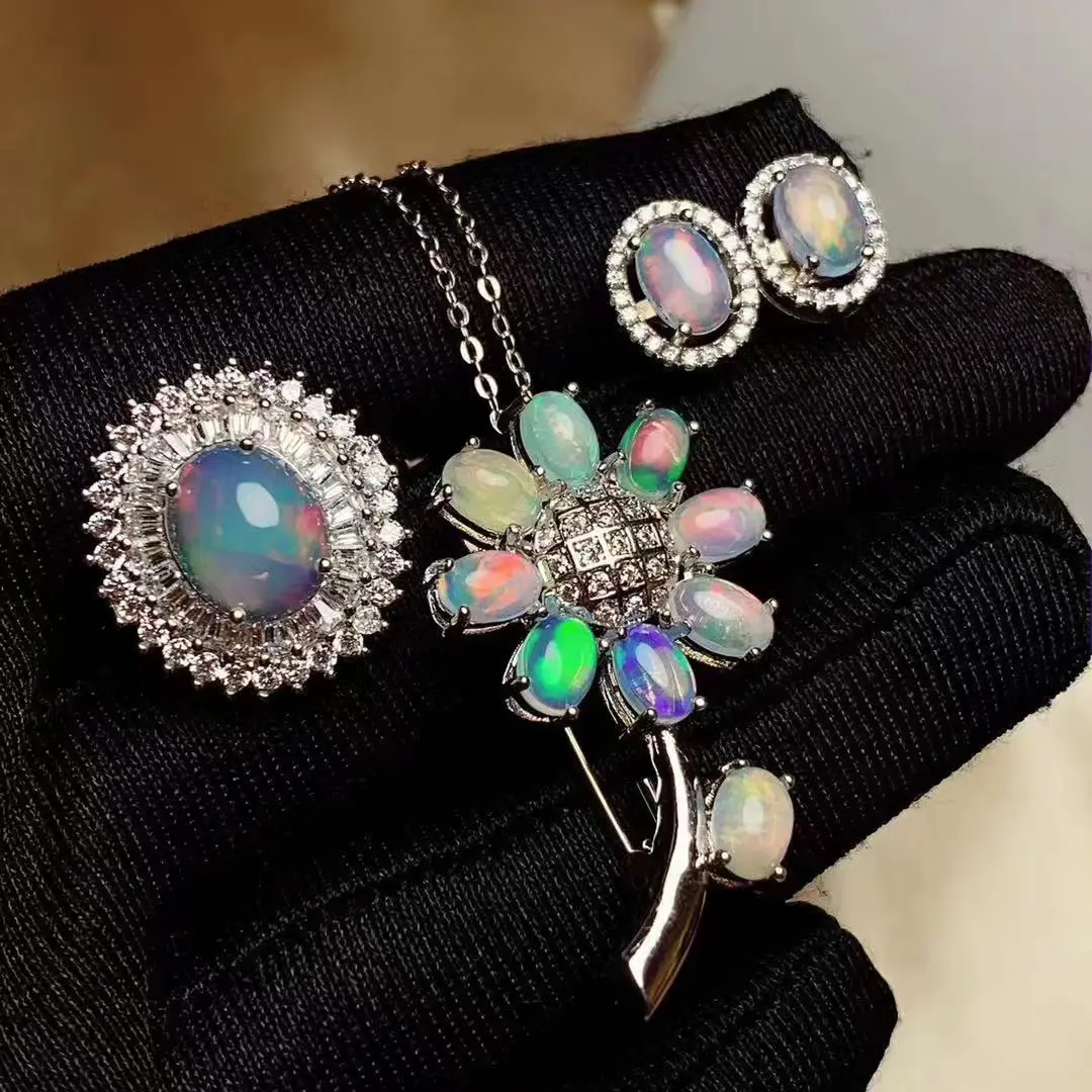 Hochwertige Mode Günstige 925 Sterling Silber Natur Opal Stein Frauen Schmuck Sets In Dubai