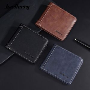 Portefeuille fin à double pli Baellerry pour homme, porte-cartes en cuir, anti-démagnétisation, couleur unie avec gaufrage de lettres - Product Image 1