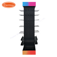Présentoir de sol métallique à 4 faces avec panneau perforé et étagères rotatives pour magasin de détail, vente en gros