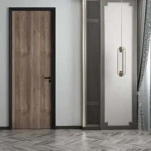 ハウスインテリア木製ドアスイングデザイン木製ベニヤMDF木製ドアフレームプレハング付きモダンインテリアドア