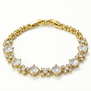 18K Vergoldete Messing Funkelnde Weiße Kubische Zirkonia Kristall Damen Blattförmige Braut Hochzeit Party CZ Kettenglieder Armbänder - Product Image 1