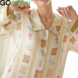 Zweiteiliger Viskose-Pyjama Langarm Plus Size Soft Women Print Sommer Nachtwäsche Viskose Pyjama Set
