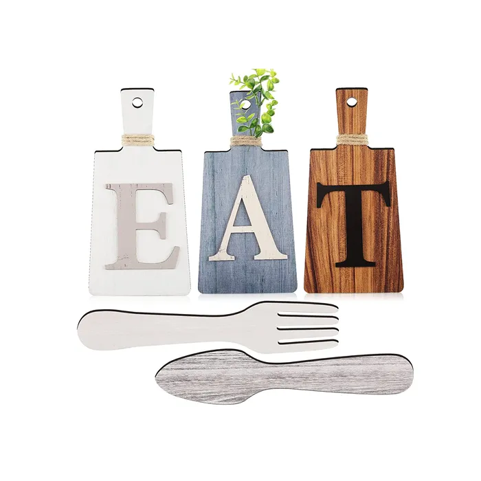 Rustic Primitive Hanging Art Kitchen Decoration Cutting Board Eat Sign Set Kitchen Wall Decor