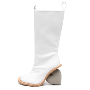 Custom Heart-Shaped Heels Square Toe Long Boots Women's Side Zipper Knee High <b>Booties</b> Silver PU Leather Shoes - Product Image 3