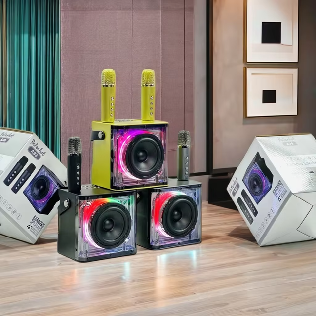 High Power Karaoke Bluetooth Speaker Music Rhythm Light 360 Stereo Surround Wireless Subwoofer with Dual Microphone