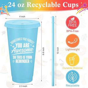 Vaso de Viaje Reutilizable de 24 oz con Logotipo Personalizado, Impresión de Serigrafía en Plástico, Diseño Simple, con Purpurina, para Café Helado y Agua - Product Image 2