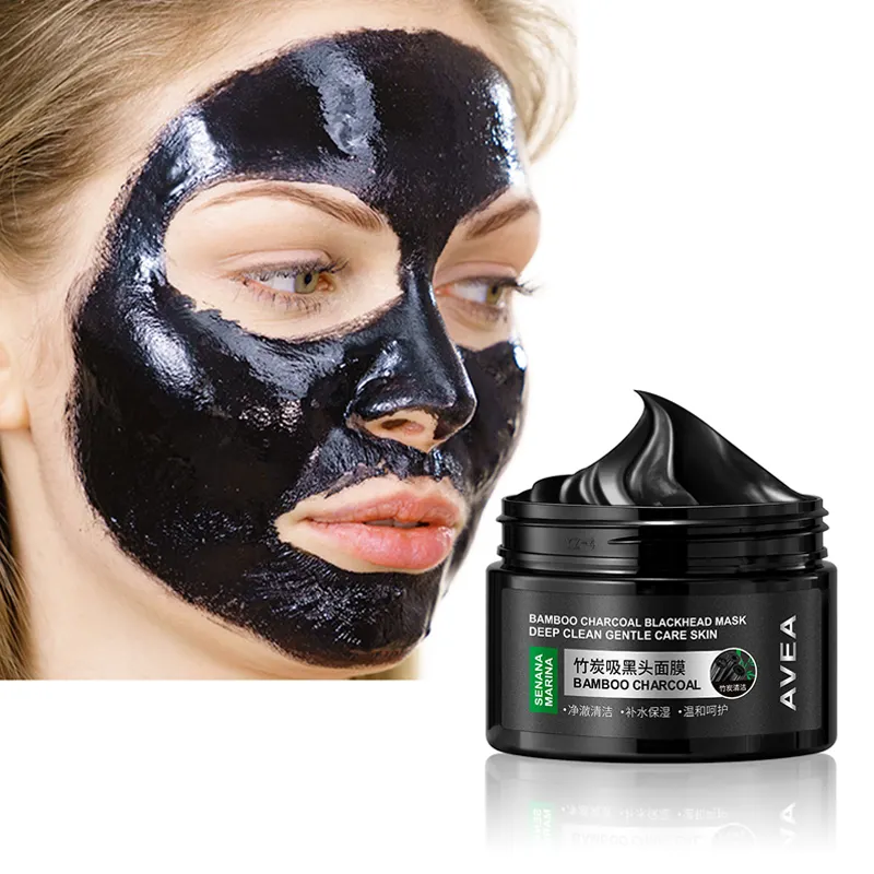Máscara de lama de carvão facial de marca própria para limpeza de cravos e beleza de rosto preto