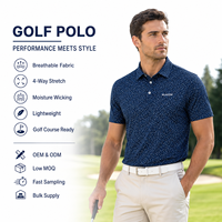 Camiseta de Polo de Golf para Hombre OEM, Tela de Poliéster y Elastano de Alto Rendimiento, Transpirable, Sin Arrugas, Manga Corta, para Torneo