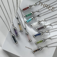 Collier Pendentif Bouteille de Parfum Ouvrable en Verre, Chaîne en Acier Inoxydable Argenté, Pierres de Guérison en Cristal – Vente en Gros
