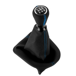 Poignée de levier de vitesse en cuir 5 vitesses avec surpiqûres bleues pour Peugeot 207 307 308 - Product Image 1