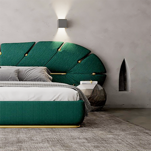 Nieuwste Moderne Luxe Kingsize Breed Hoofdeinde Met Goud Roestvrij Staal Queen Size Stof Slaapkamerbed - Product Image 3