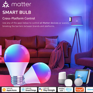 Bohlam Lampu Pintar Matter Smart Home RGB Putih Dapat Diredupkan Bekerja dengan Alexa/Google Home Fungsi Timer E27 LED Wifi Smart Rgb Bulb - Product Image 4