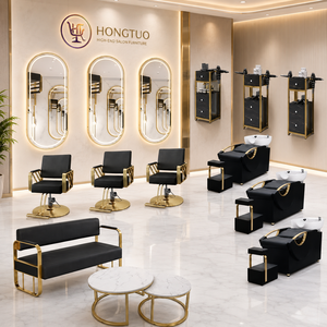 Luxury l Hair Salon Furniture <b>Set</b> Equipment Black Gold White Gold Beauty <b>Barber</b> Shampoo Manicure Chair and Mirror <b>Set</b> for Sale - Product Image 1