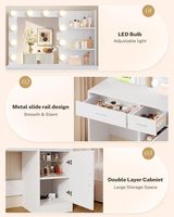 Coiffeuse avec 10 ampoules LED, grand miroir et variateur d'intensité, idéale pour petits espaces, avec 2 tiroirs