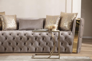 Luxury Square Taupe Velvet Living Room Furniture Set Button Tufted <b>Sofa</b> Loveseat Chair for Modern Villa - Product Image 3