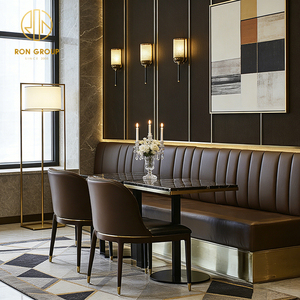 ชุดเฟอร์นิเจอร์โต๊ะเก้าอี้โซฟาบูธสำหรับร้านกาแฟร้านอาหารหินสังเคราะห์ทรงสี่เหลี่ยมแบบกำหนดเองสุดหรูหุ้มหนัง - Product Image 2