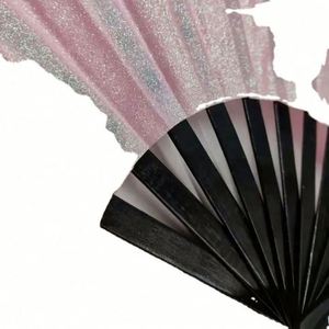 Éventail pliant en bambou grand format, irisé holographique, avec étui et sac, idéal pour les festivals, les fêtes et les cadeaux promotionnels - Product Image 5