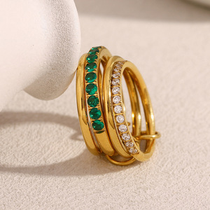 18K Gold Plated Stainless Steel Multi Layer Linked Emerald Clear Zircon Stackable <b>Statement</b> <b>Ring</b> For Women Daily Jewelry - Product Image 6