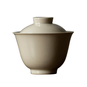 Wood Ash Gaiwan Stoneware Lidded <b>Teacup</b> Handmade Three Piece Tea Set For Kung Fu Tea - Product Image 5