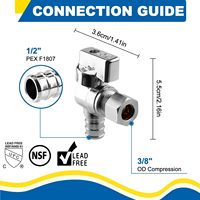 Vanne d'arrêt d'angle manuelle à 1/4 tours 1/2 \ "sertissage Pex F1807 X 3/8 \" OD Compression pour robinets d'eau et toilettes