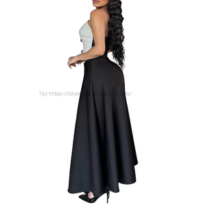 Bestseller Women's Color-Block Tube Top & High-Waist A-Line <b>Skirt</b> Elegant Two-Piece Set Fashion - Product Image 5