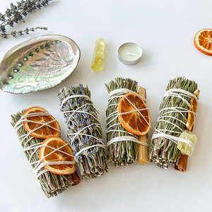 Kit de 7 Piezas de Incienso de Romero, Lavanda, Rodajas de Naranja, <span class=keywords><strong>Canela</strong></span> y Palo Santo, Plato de Cerámica para Quemar con Citrino Curativo - Product Image 4