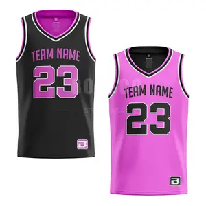 Custom Design Breathable Sport Wear Pink Blue Sublimation Reversible Basketball Jersey Singlet Basketball Uniform