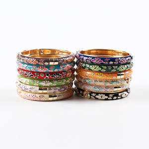 Bracelet HZ80 vintage en cloisonné de Pékin, motif pivoine, plaqué or, émail, bijoux chinois traditionnels, souvenir, cadeau pour femme - Product Image 1