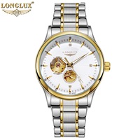 Montre automatique mécanique pour homme LONGLUX, élégante, de luxe, étanche, squelette, pour affaires, vente en gros, acier inoxydable, montre cadeau.