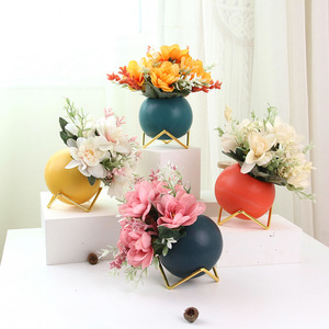 Freesia Iris Artificial Plant Set Colored Ceramic Bonsai With Electroplated Iron Stand Corporate Decor <b>Ornament</b> - Product Image 4
