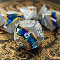 Jeu de dés en résine à bords vifs, 7 pièces, design veiné de pierre, dés polyédriques avec flocons d'opale incrustés pour jeux de table DND